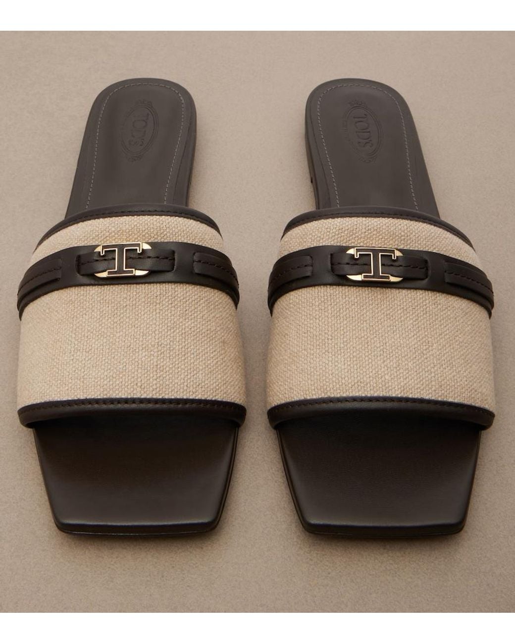 Tod's Brown Leather-Trimmed Raffia Slides