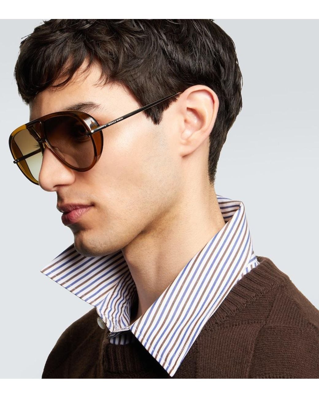 Bottega Veneta Brown Drop Aviator Sunglasses for men
