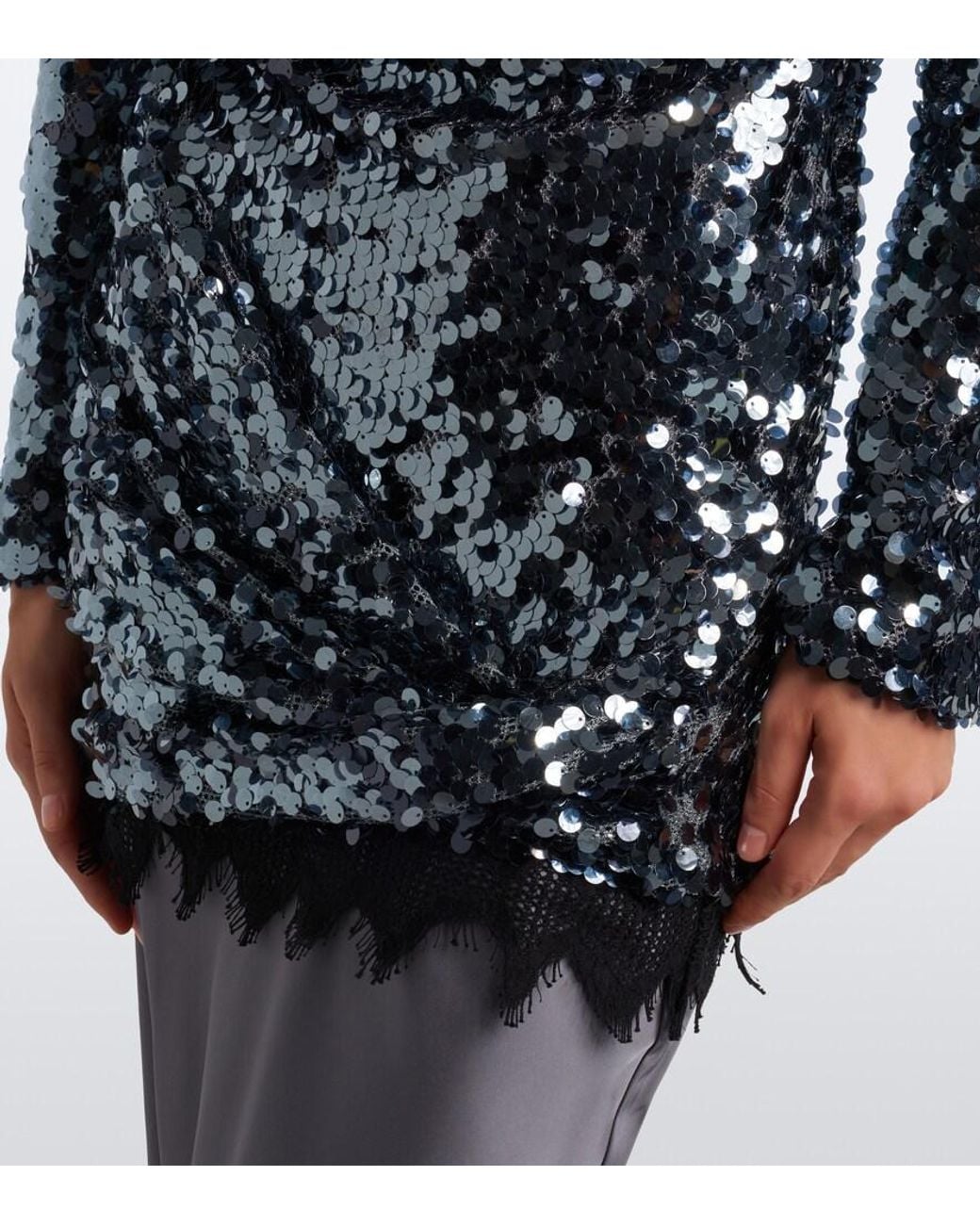 Christopher Esber Gray Lace-Trimmed Sequined Paneled Gown