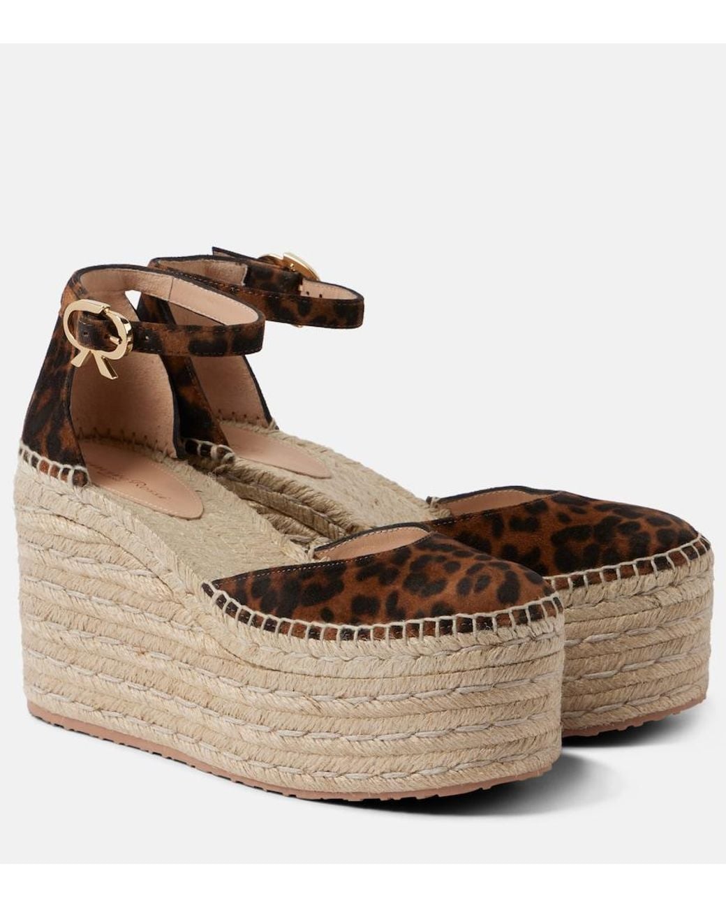 Gianvito Rossi Brown Leopard-Print Suede Espadrille Wedges