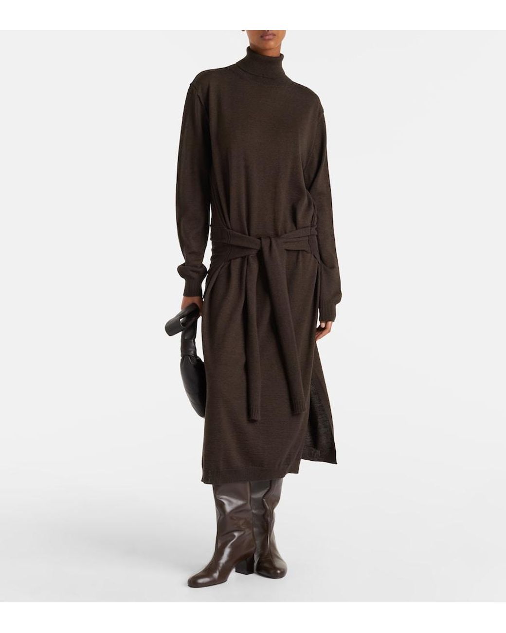 Lemaire Black Turtleneck Wool-Blend Midi Dress
