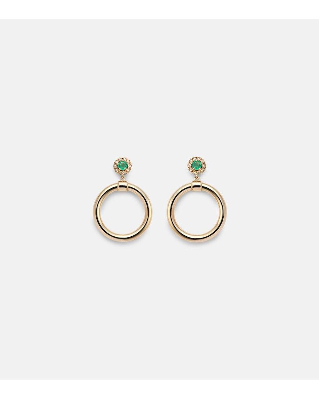 Ileana Makri Metallic Endless 18Kt Hoop Earrings With Emeralds And Diamonds