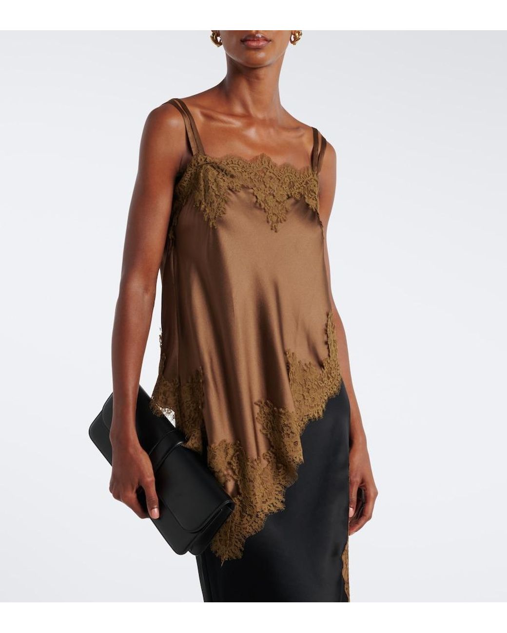 Dorothee Schumacher Brown Sense Of Shine Lace-Trimmed Silk-Blend Camisole