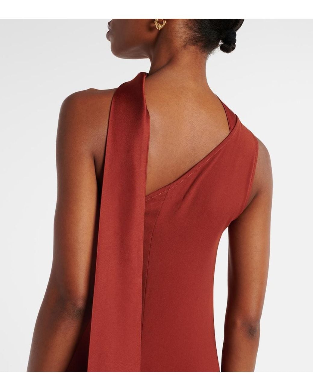 Taller Marmo Red Caroline One-Shoulder Crepe Cady Gown