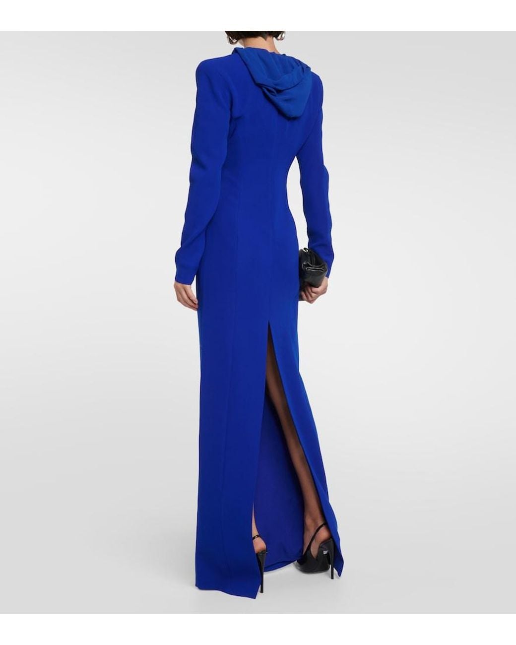 Monot Blue Hooded Crepe Maxi Dress