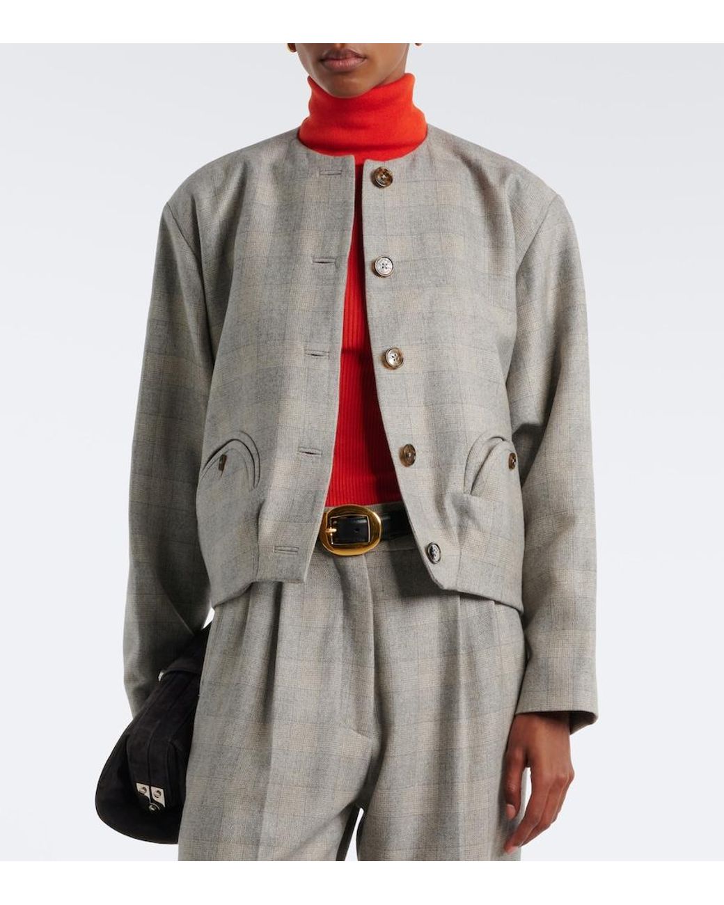 Blazé Milano Gray Altai Checked Wool, Silk, And Cashmere Jacket