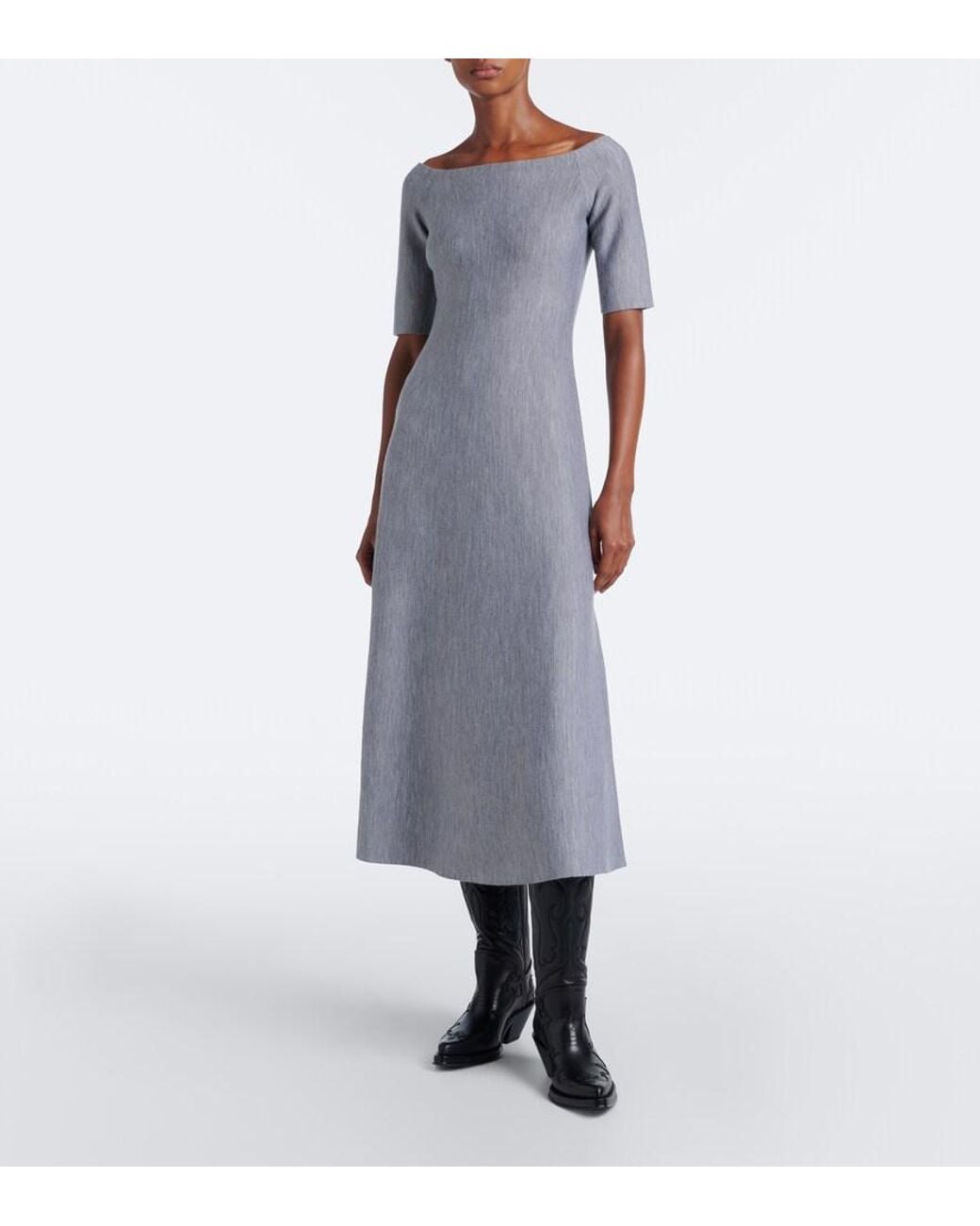 Gabriela Hearst Gray Vivia Wool, Silk, And Cashmere Midi Dress