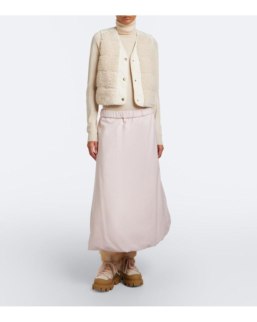 Moncler Pink Down-Paneled Midi Skirt