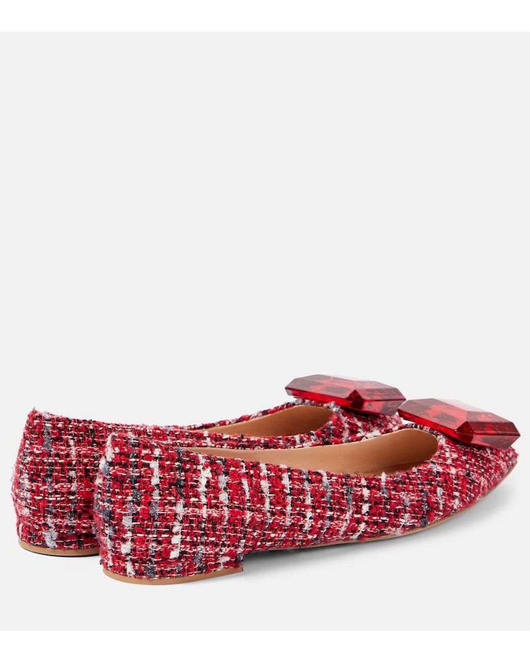 Gianvito Rossi Red Embellished Boucle Ballet Flats
