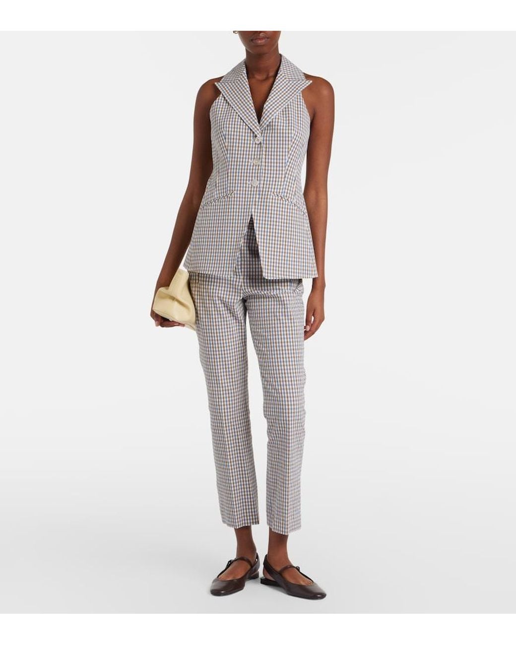 Veronica Beard White Gingham Cotton-Blend Seersucker Vest