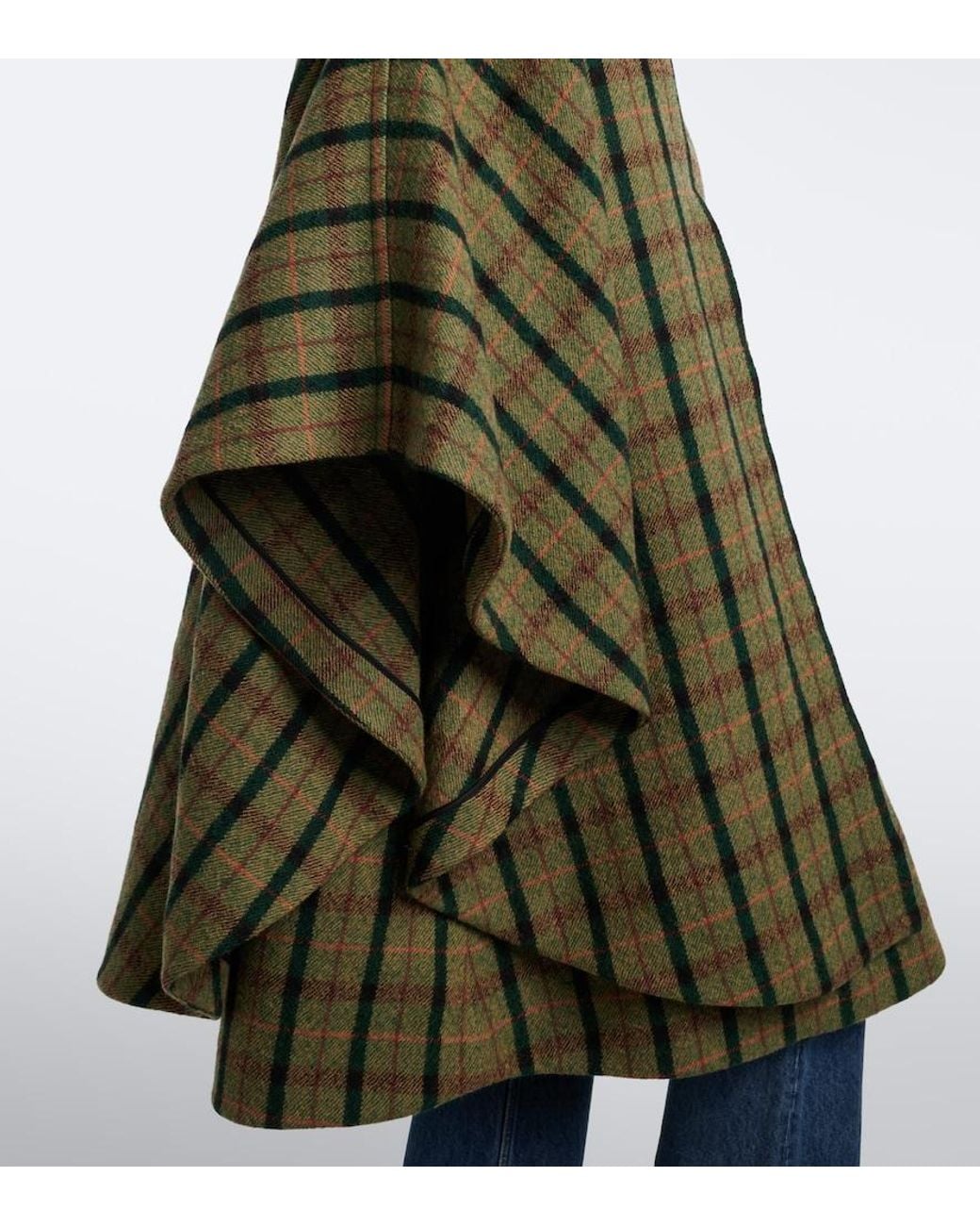 Chloé Green Checked Wool Poncho