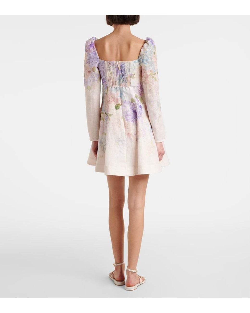 Zimmermann Natural Linen Printed Mini Dress