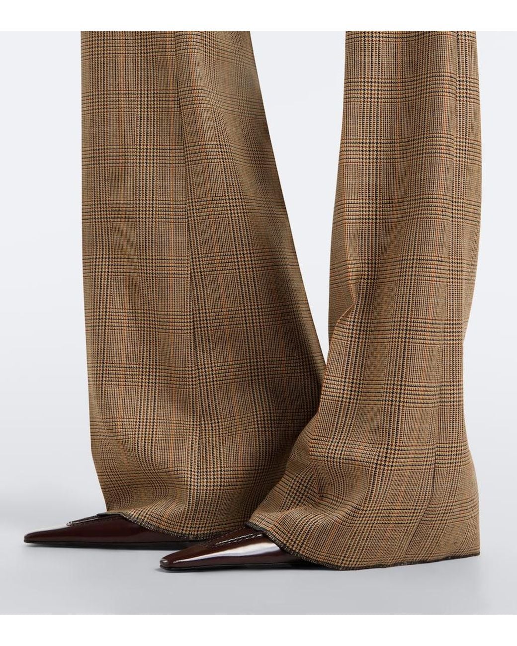 Saint Laurent Gray Prince Of Wales Check Wool Flared Pants