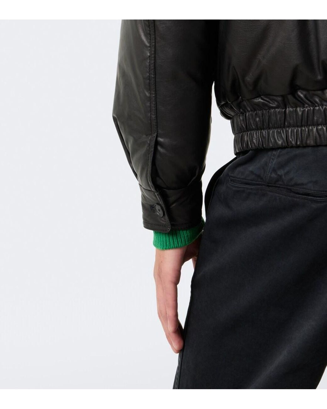 Auralee Black Leather Down Jacket for men