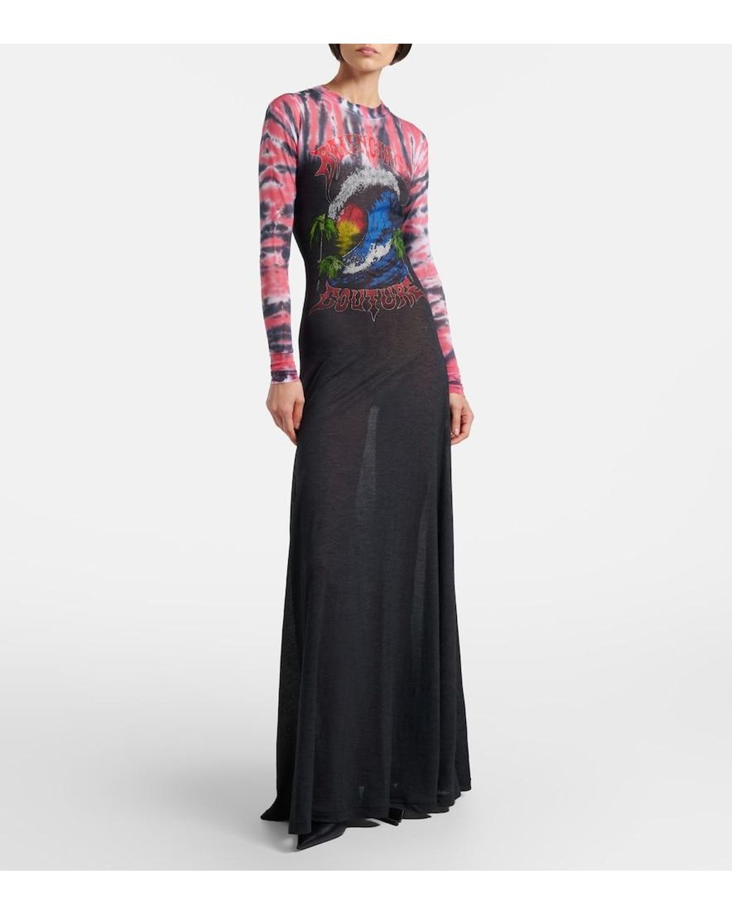 Balenciaga Blue Printed Tie-Dye Cotton-Blend Jersey Maxi Dress
