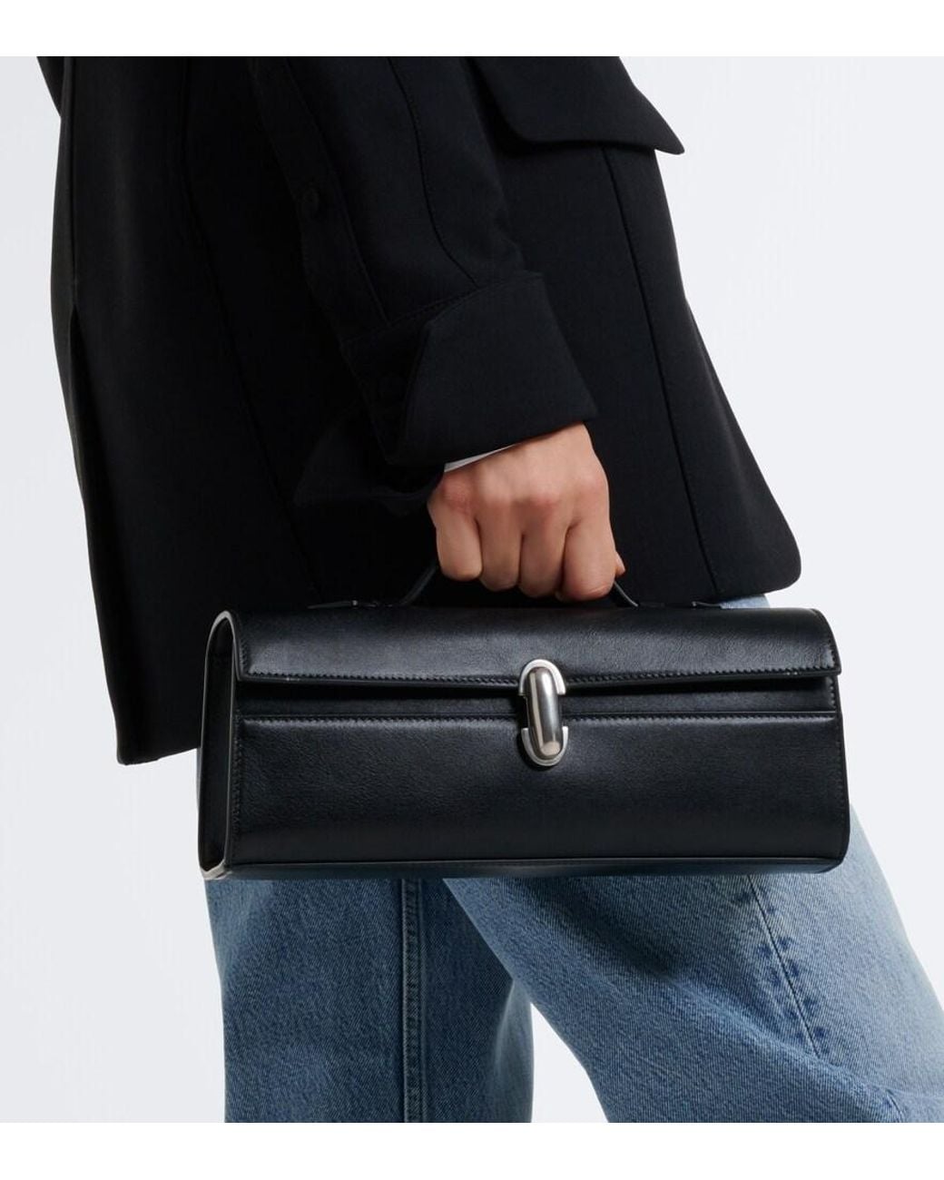 SAVETTE Black Symmetry Slim Small Leather Top Handle Bag