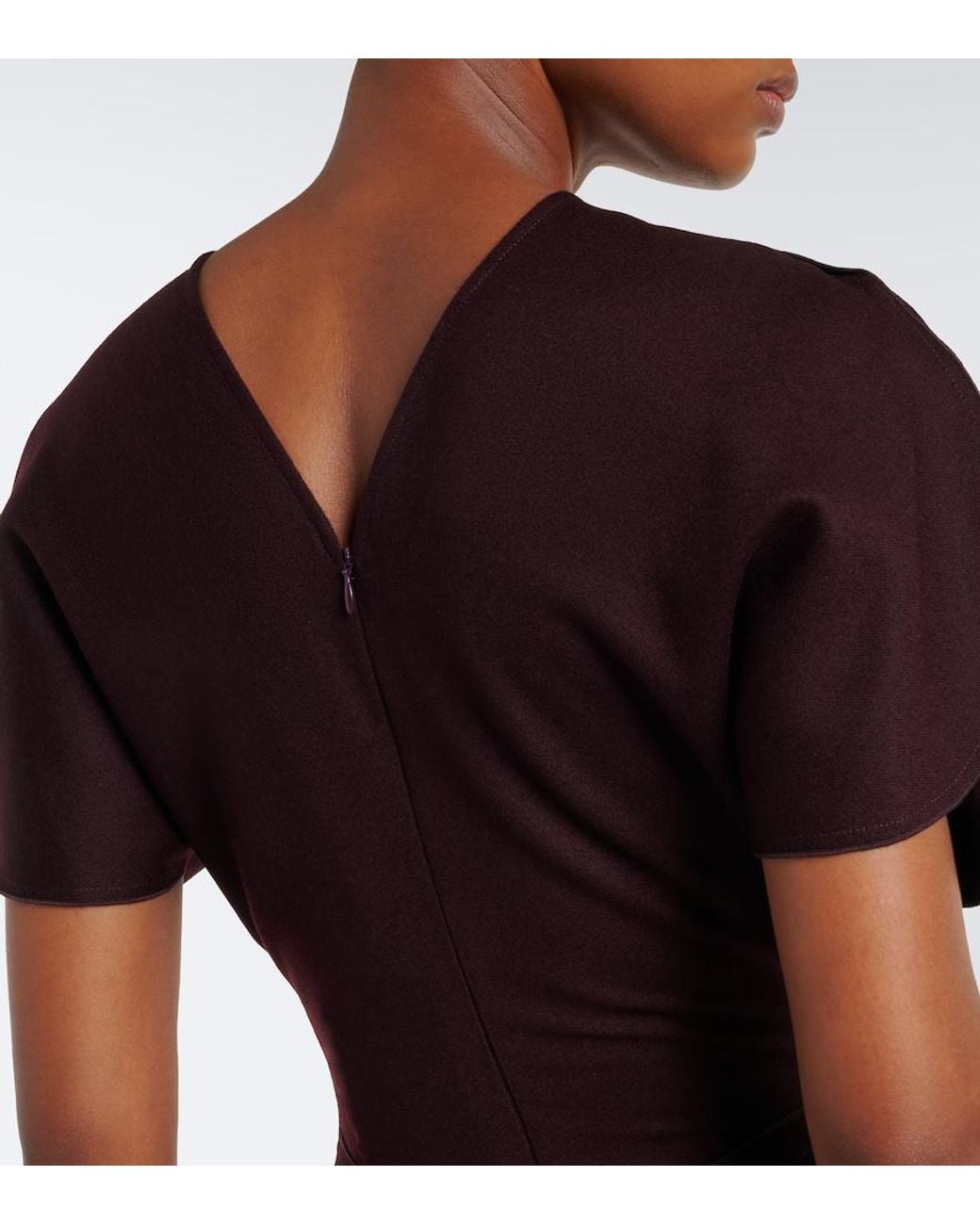 Victoria Beckham Purple Bela Gathered Virgin Wool Midi Dress