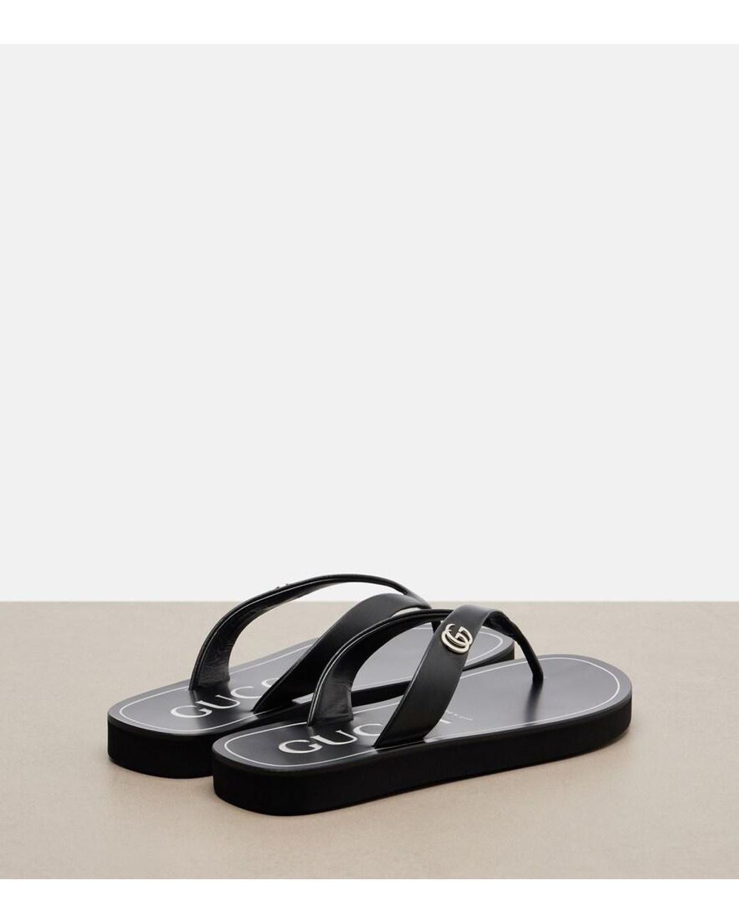 Gucci Brown Double G Leather Thong Sandals
