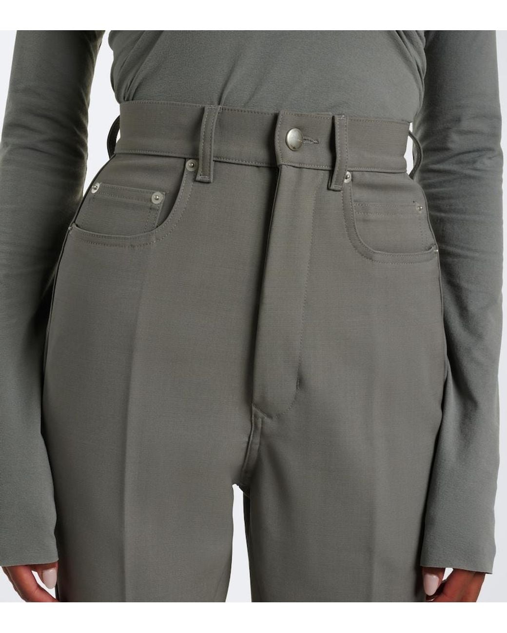 Rick Owens Gray Bolan High-Rise Wool-Blend Flared Pants