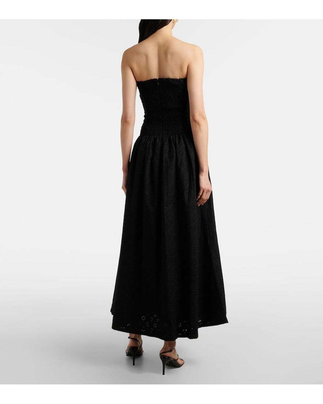 Faithfull The Brand Black Lia Broderie Anglaise Ruched Maxi Dress