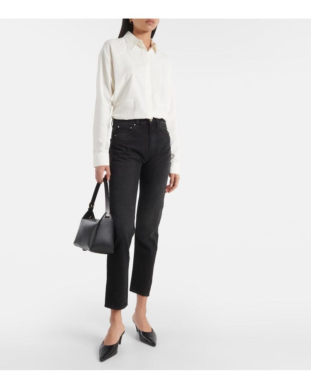 Totême  Black Mid-Rise Cropped Jeans