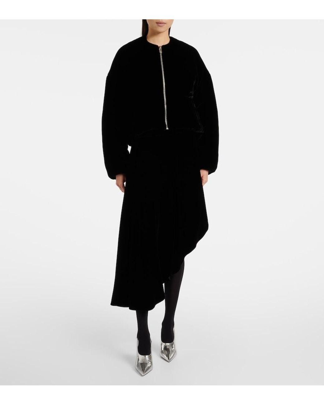 Alaïa Black Asymmetric Velvet Midi Skirt