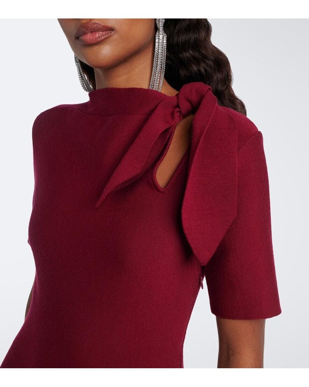 Oscar de la Renta Red Cutout Wool Midi Dress