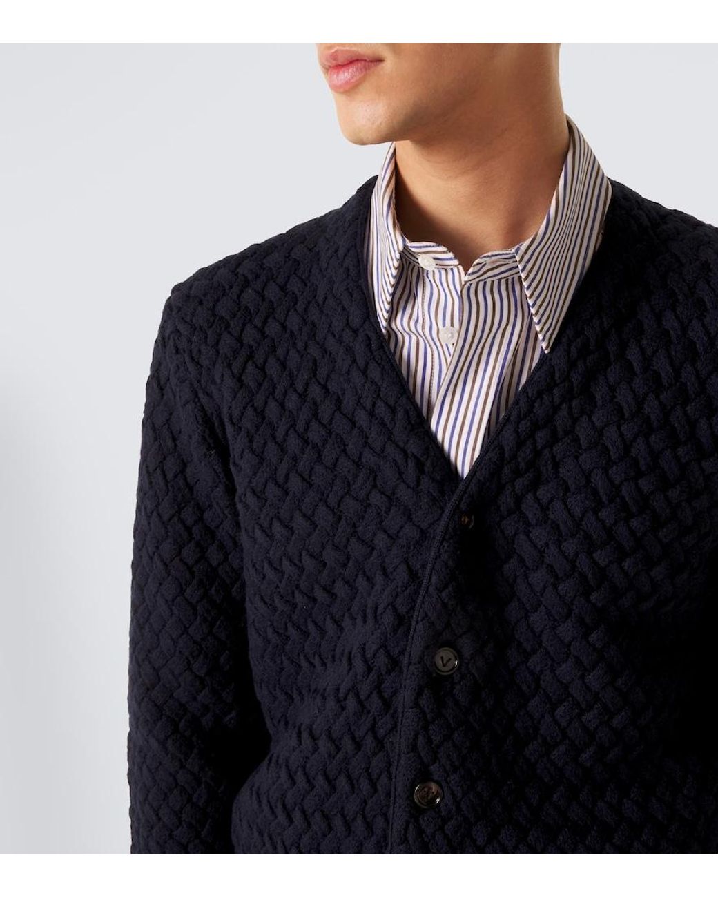 Bottega Veneta Blue Intrecciato Wool Cardigan for men