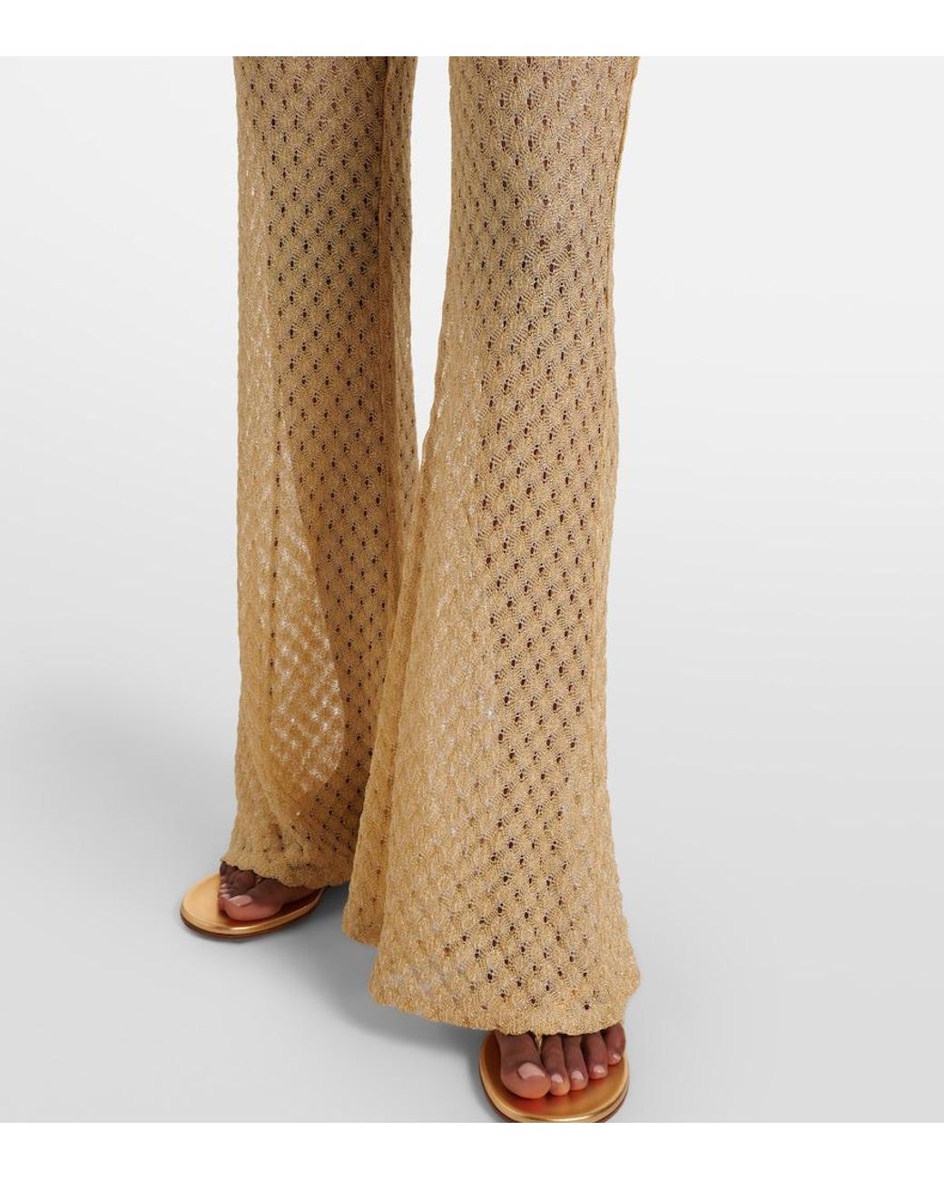 Missoni Natural Open-Knit Lame Flared Pants