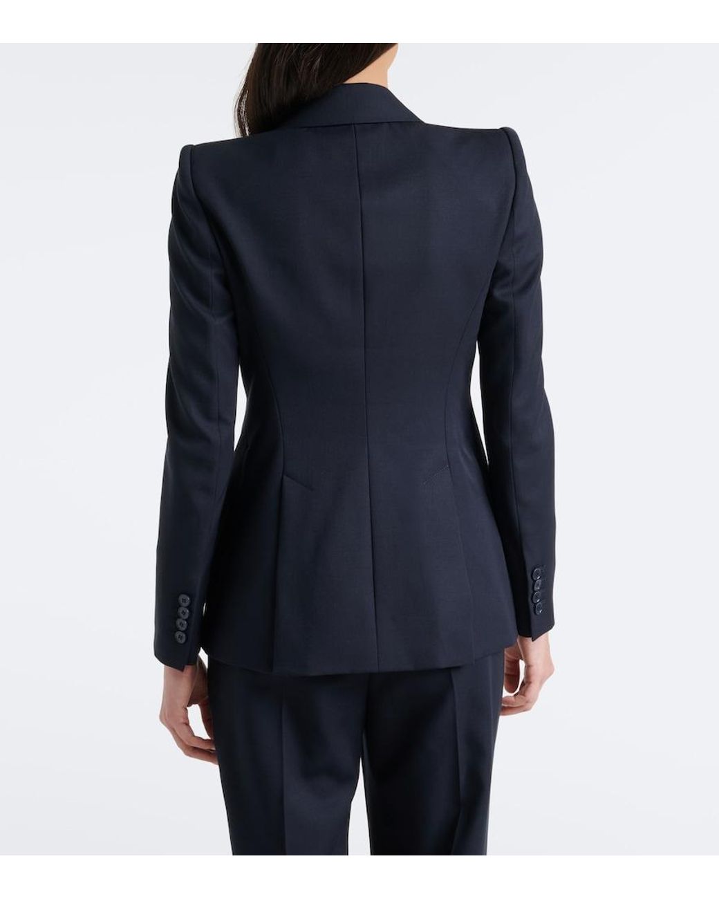 McQueen Blue Wool Grain De Poudre Blazer