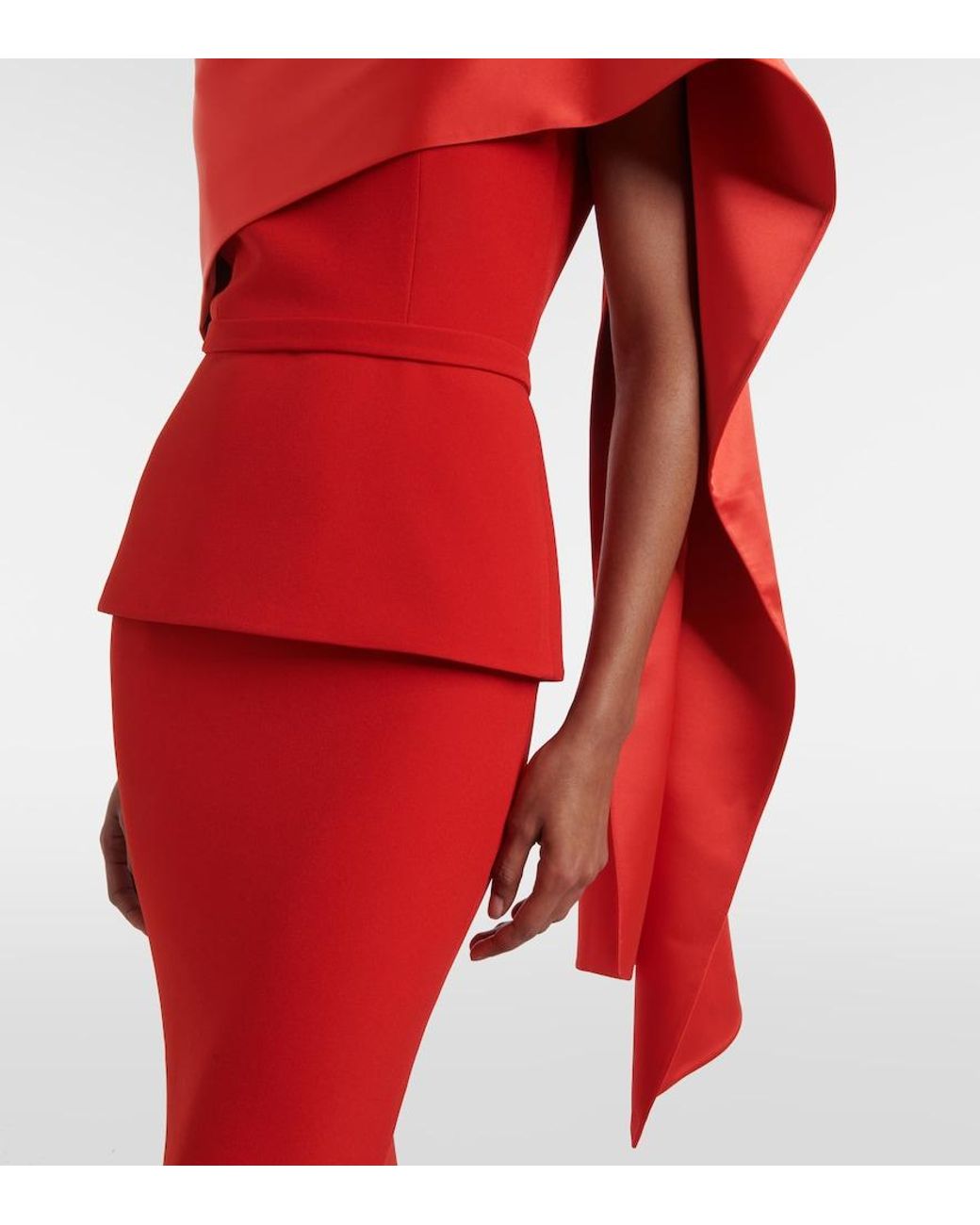 Safiyaa Red Evangelina Caped Crepe Gown