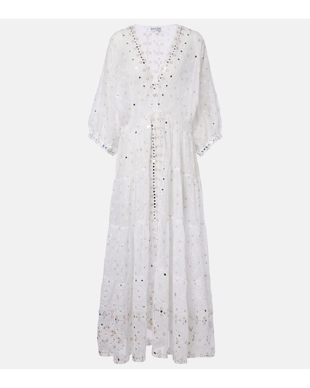 Juliet Dunn White Embellished Cotton Maxi Dress