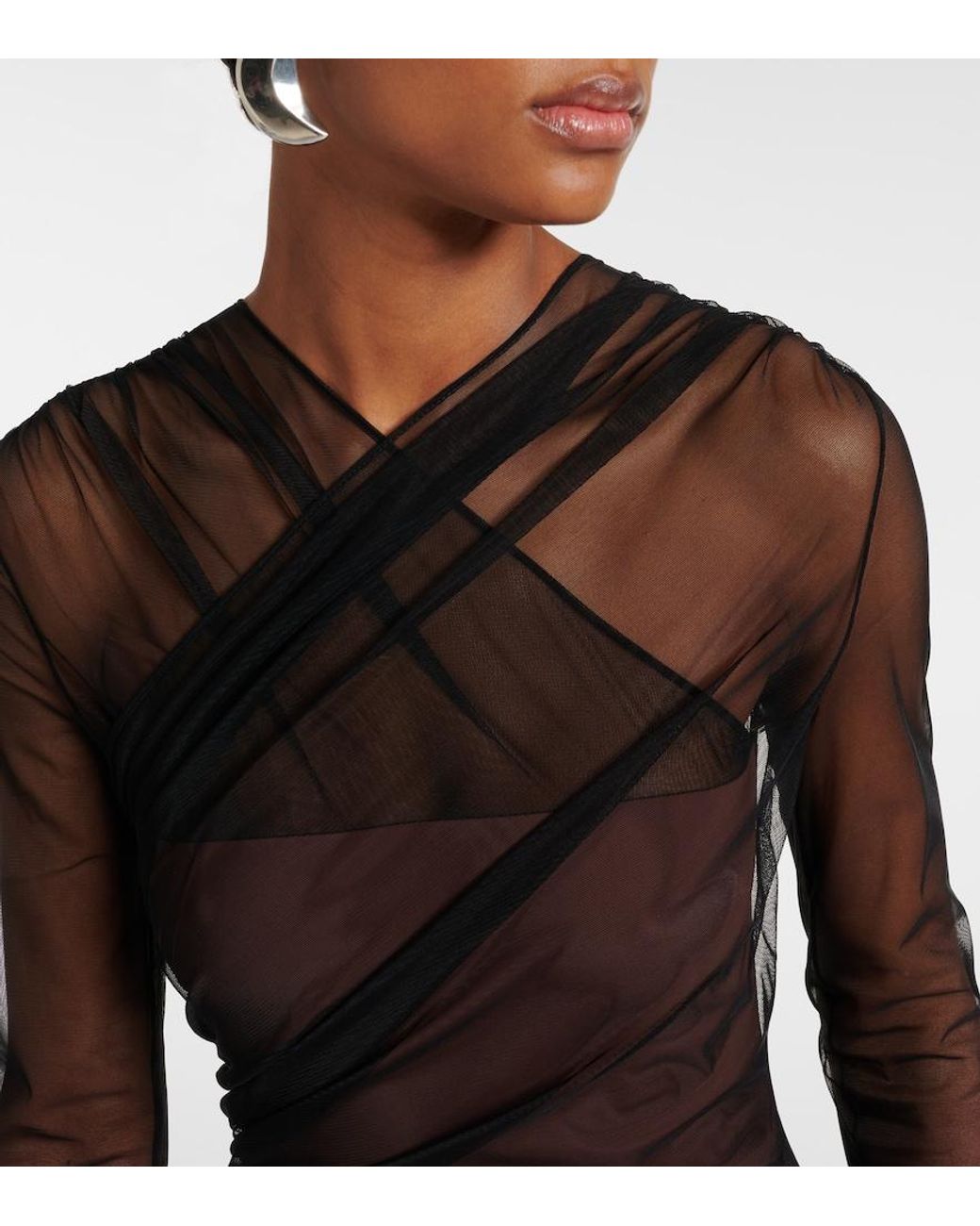Nensi Dojaka Brown Renee Draped Tulle Bodysuit