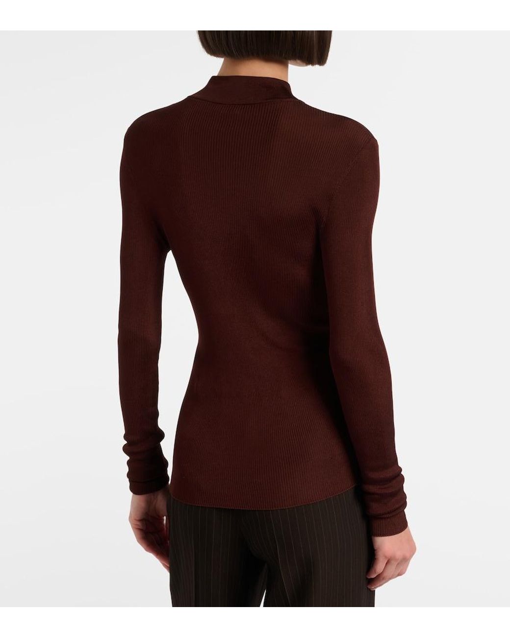 Saint Laurent Brown Ribbed-Knit Silk Sweater