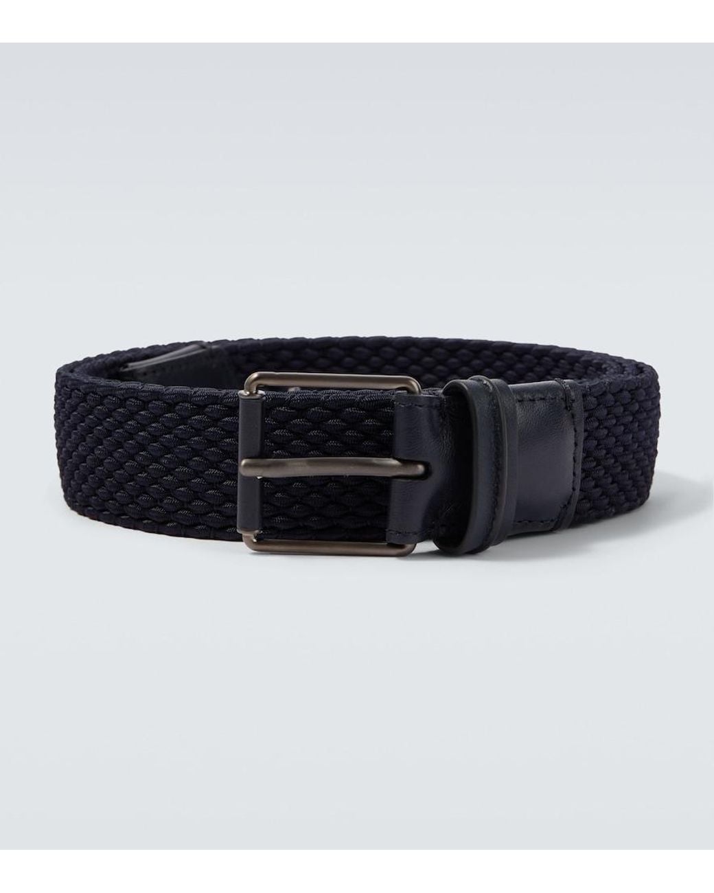 Zegna Black Braided Leather-Trimmed Belt for men