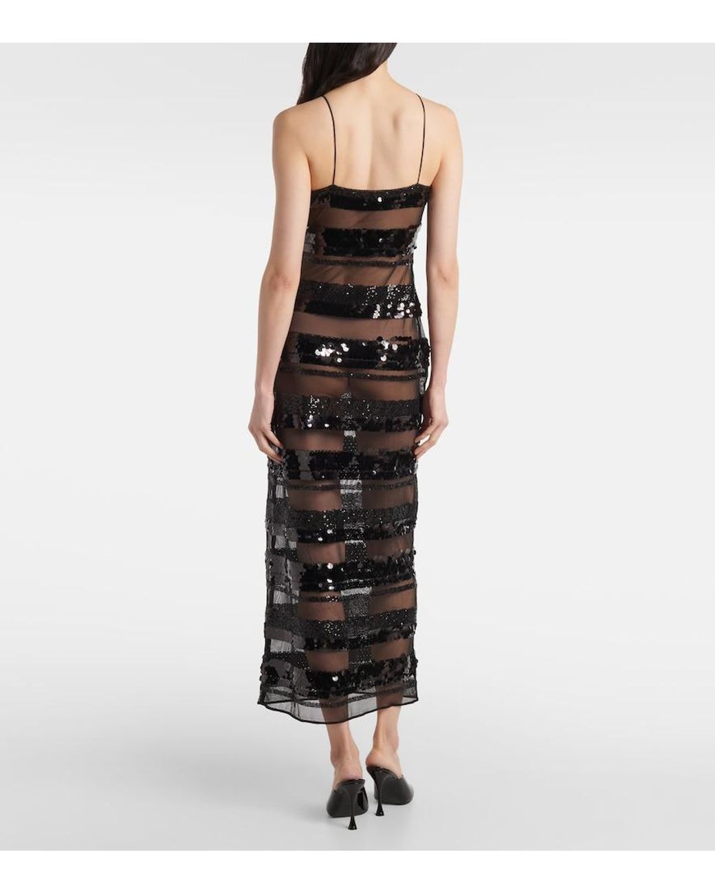 Robe Longue A Rayures Et Paillettes Oseree en coloris Black