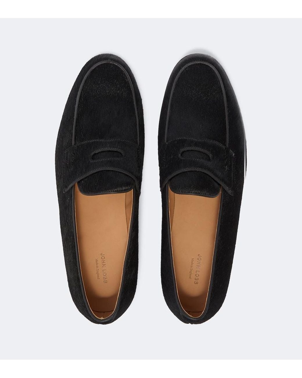 John Lobb Black Lopez Calf Hair Penny Loafers for men