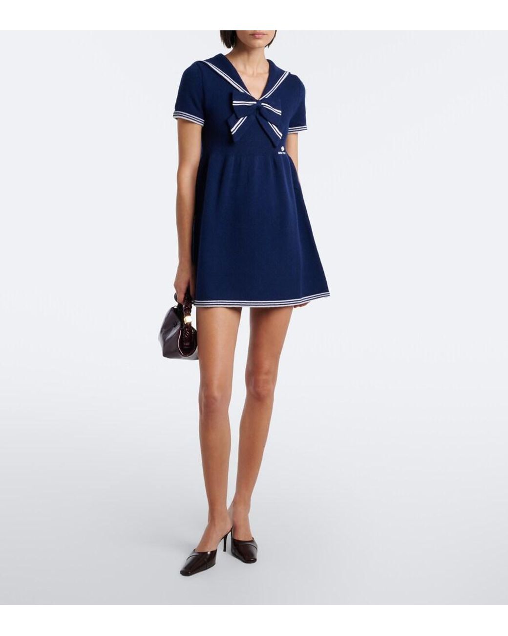 ShuShu/Tong Blue Bow-Detail Knitted Wool Minidress