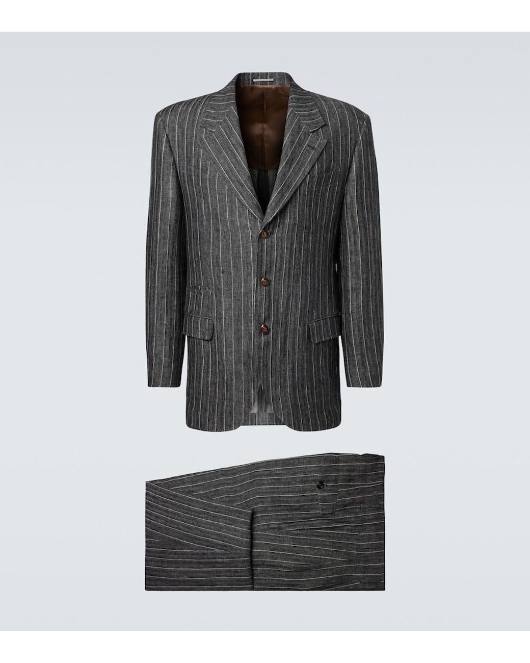 Brunello Cucinelli Black Chalk Stripe Linen Suit for men