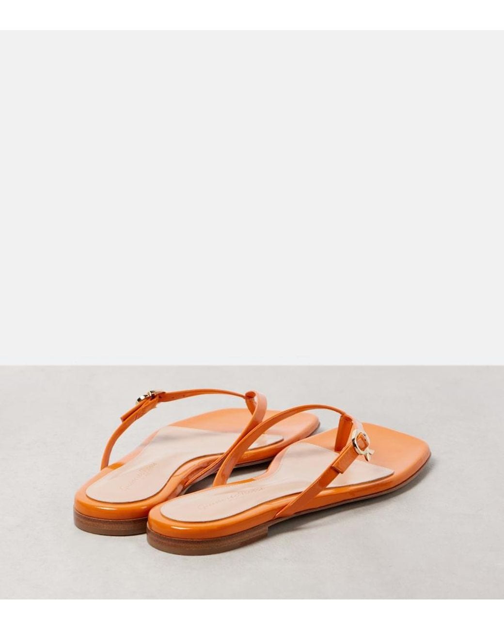 Gianvito Rossi Orange Ribbon Patent Leather Thong Sandals