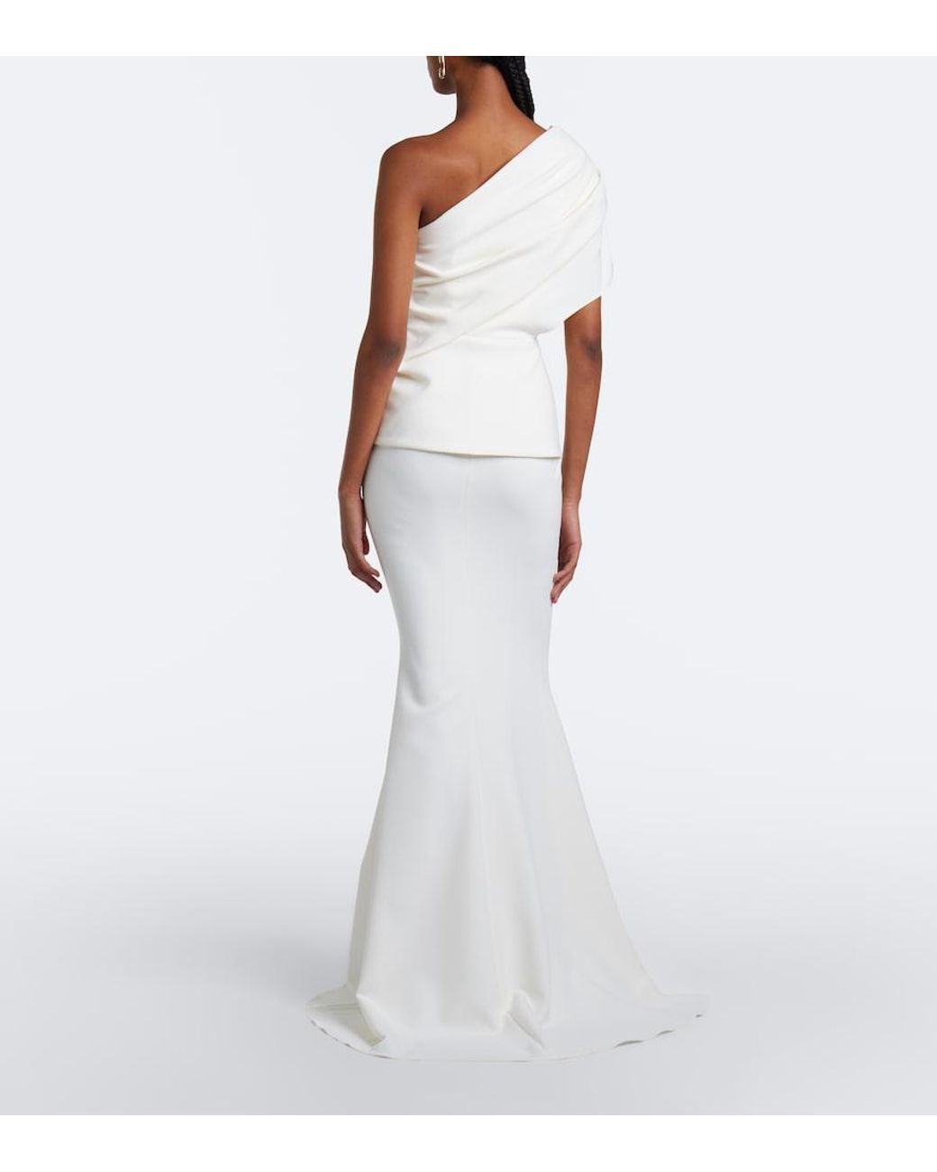 Safiyaa White Elyna Asymmetric Crepe Gown