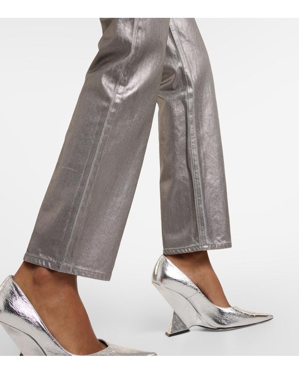 Veronica Beard Gray Daniela Metallic High-Rise Straight Jeans