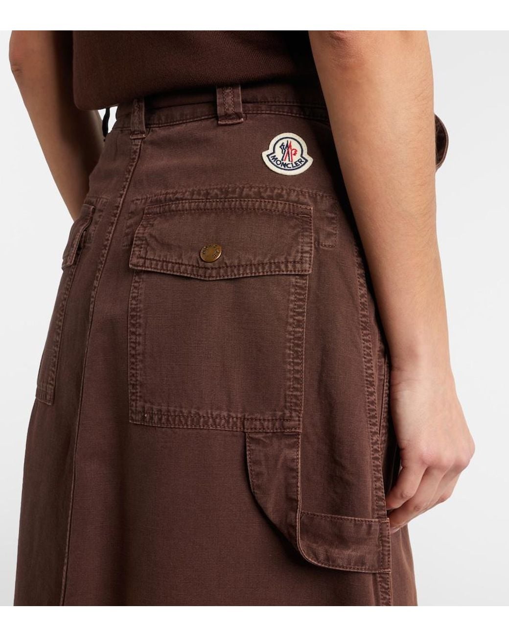 Moncler Brown Belted Denim Midi Skirt