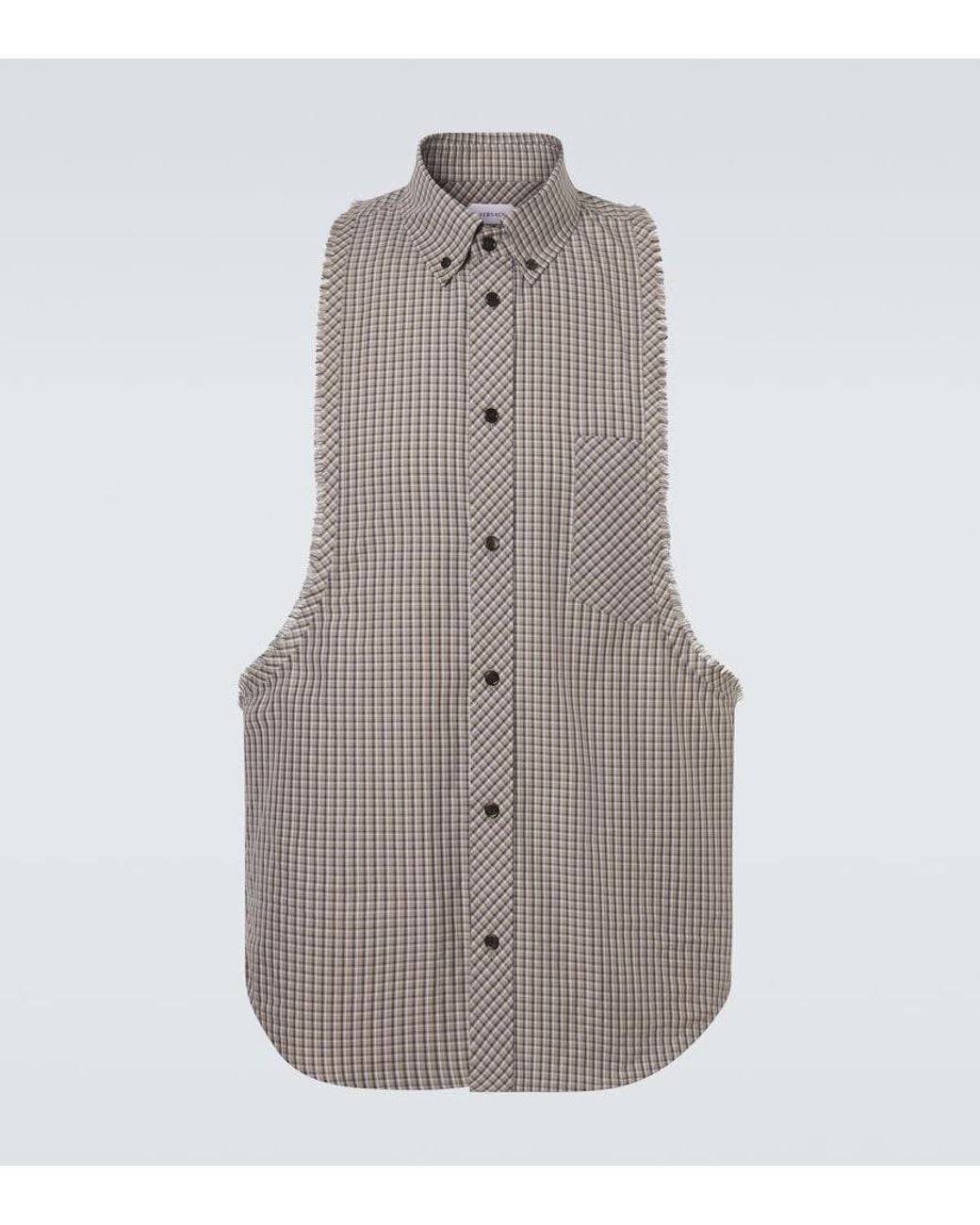 Versace Gray Checked Cotton Shirt for men