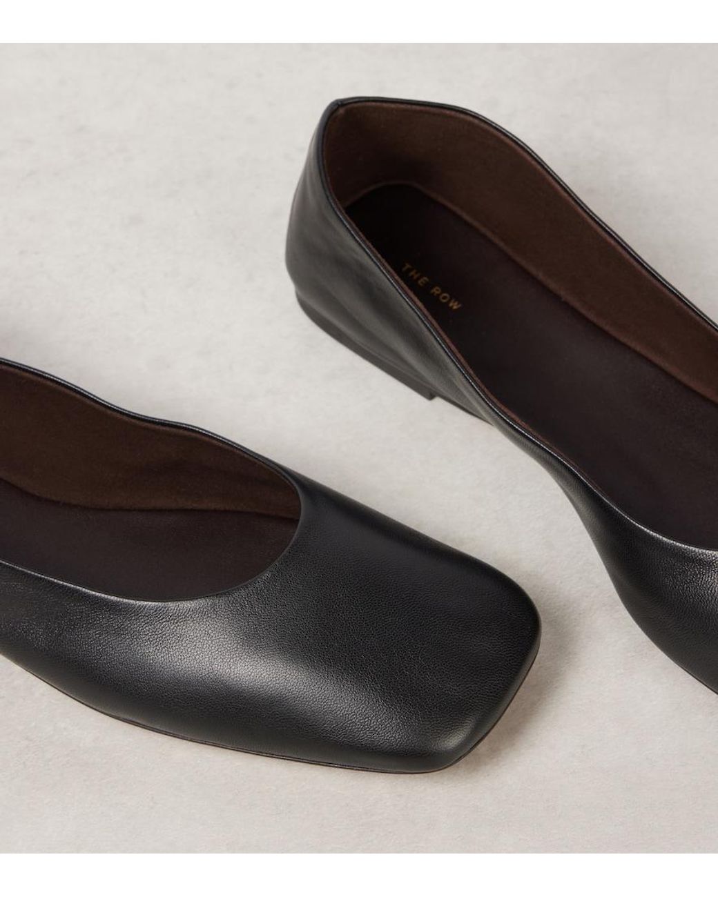 The Row Square Leather Ballet Flats in Black | Lyst