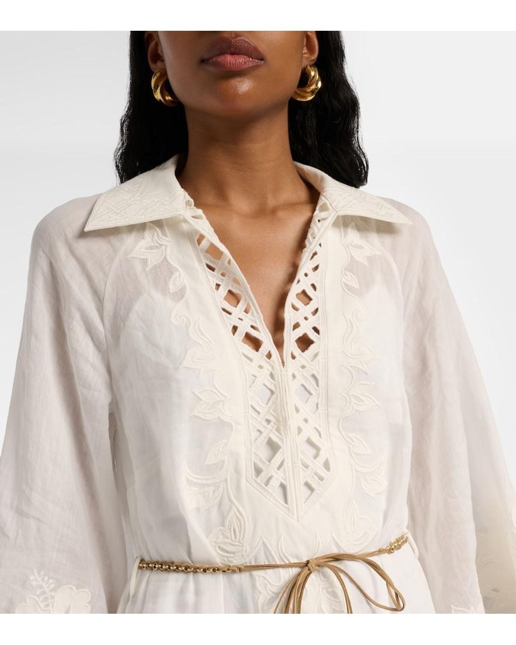 Zimmermann White Indra Embroidered Ramie Midi Dress