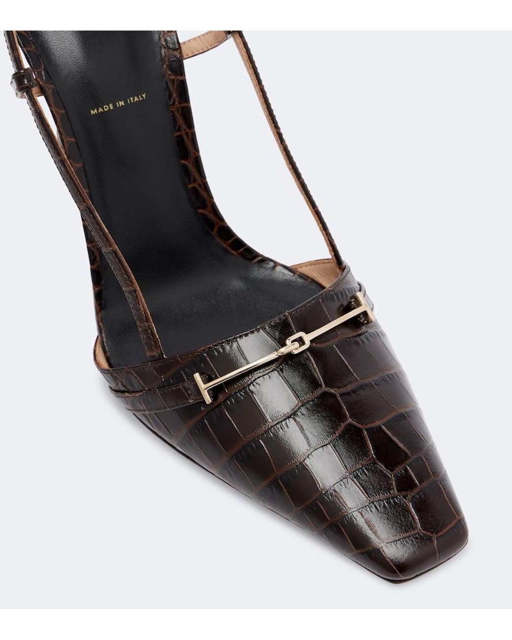 Tom Ford Black Arc Croc-Effect Leather Slingback Pumps