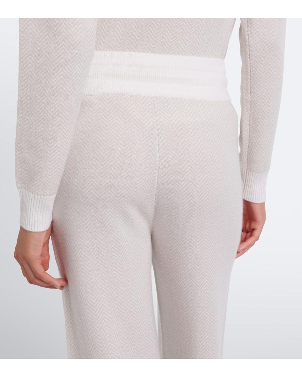 Eleventy White Chevron Cashmere Flared Pants