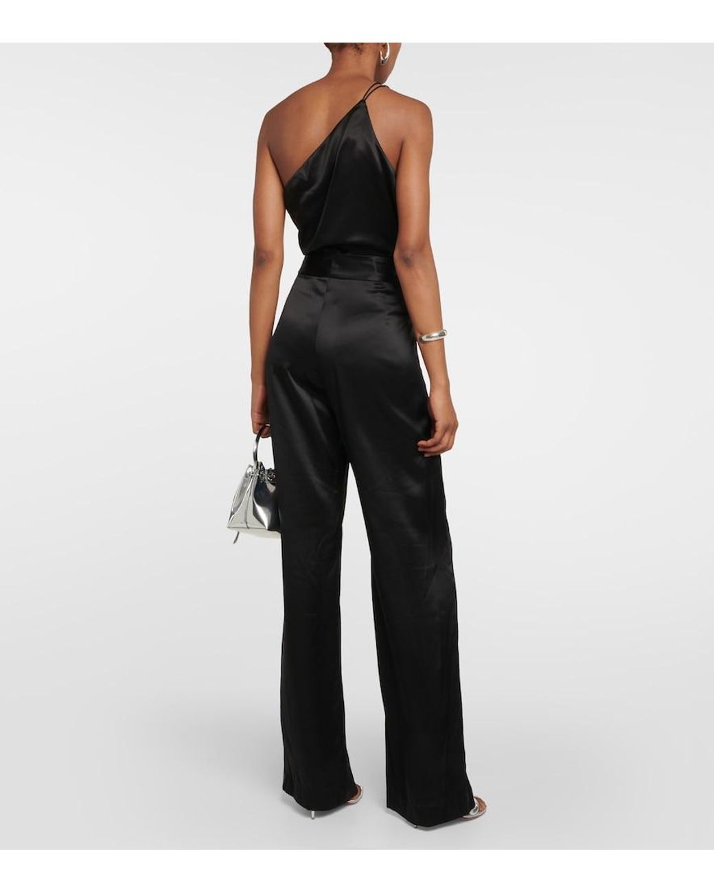 The Sei Black High-Rise Wide-Leg Silk Satin Pants