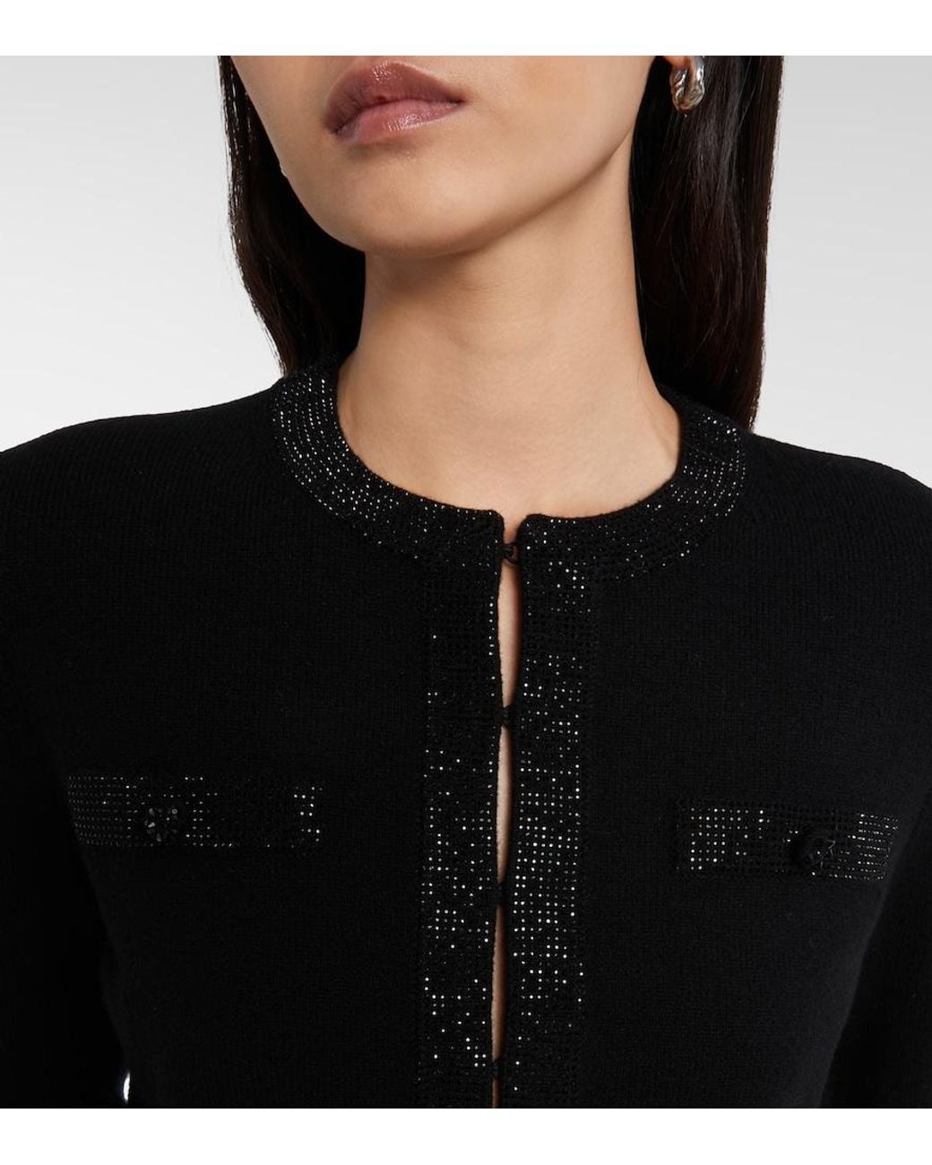 Tory Burch Black Embellished Wool-Blend Cardigan